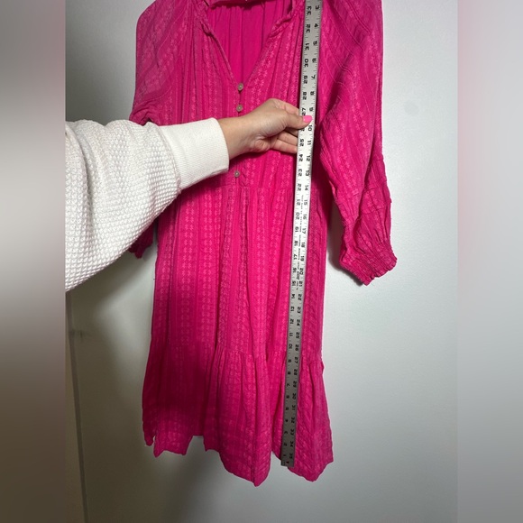 J. Jill Long Sleeve Hot Pink Tiered Knee Length Embroidered Dress Size XS - Picture 12 of 12